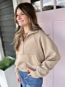 Emery Quarter Zip Sweatshirt - Taupe