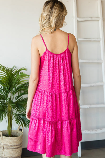 Satin Leopard Dress - Hot Pink