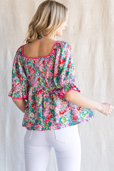 Fiona Floral Top - Pink