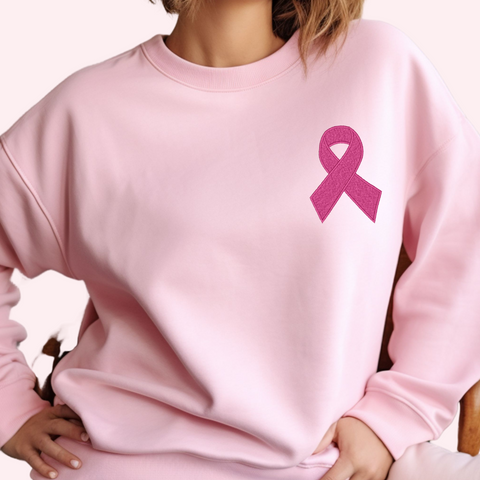 Breast Cancer Ribbon Embroidered Sweatshirt