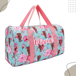 Floral Cow Duffel Bag- INCLUDES NAME