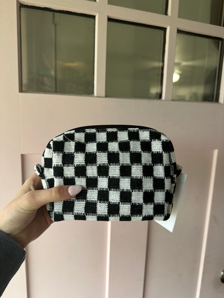 Checkered small makeup bag