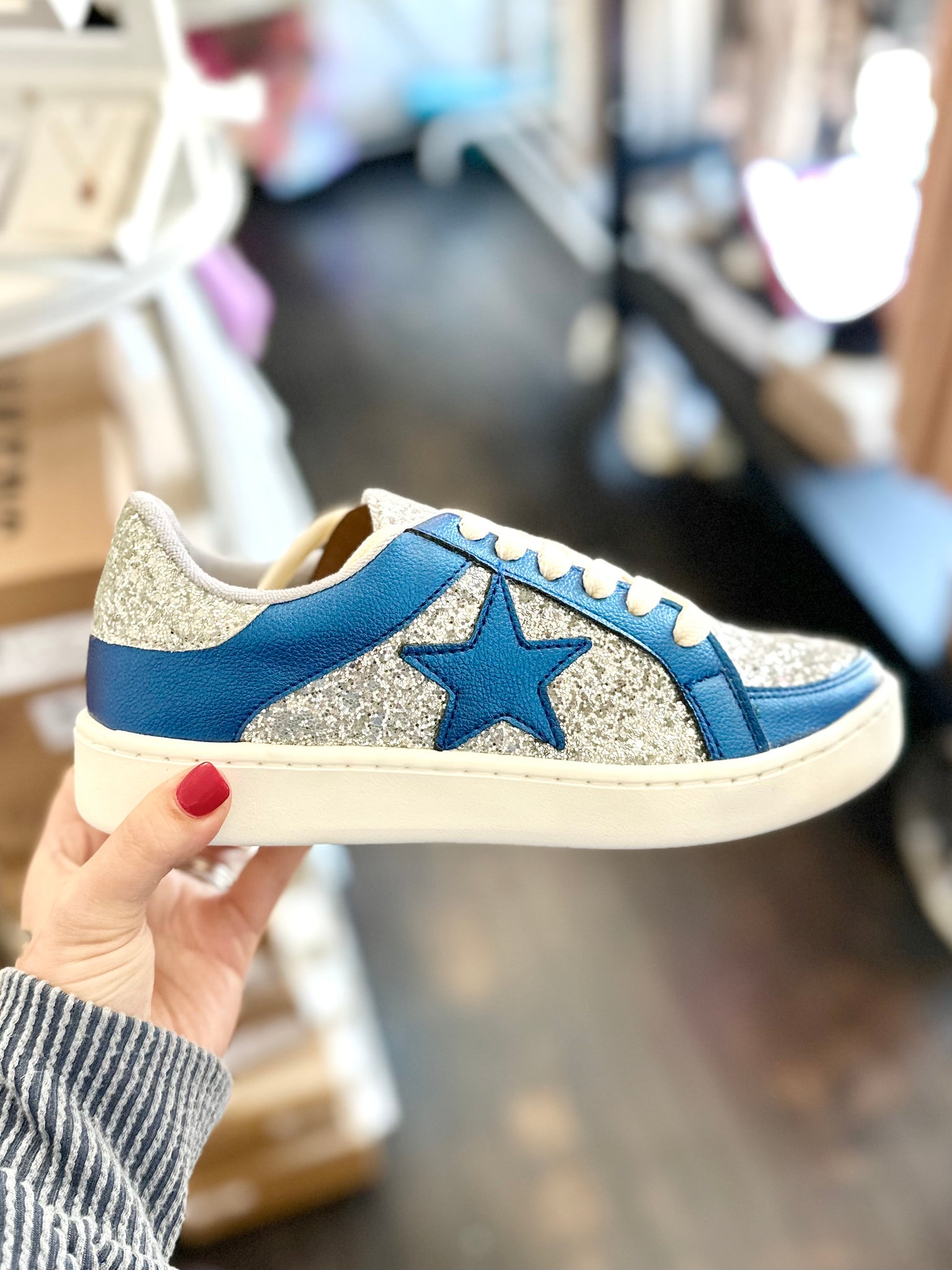 Blue Silver Glitter Star Shoes