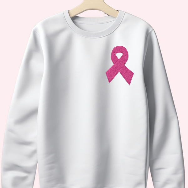 Breast Cancer Ribbon Embroidered Sweatshirt