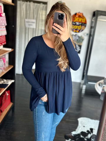 Navy BabyDoll Long Sleeve Top