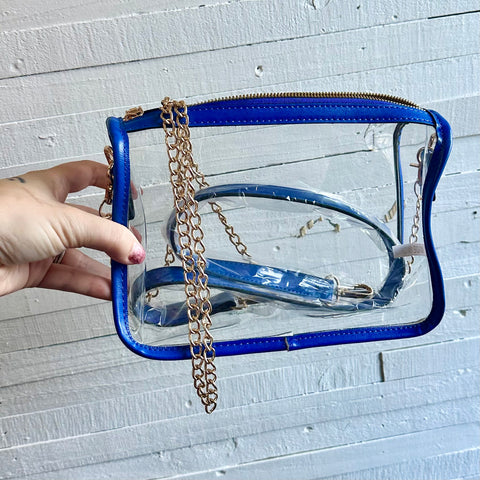 CLEAR BAG Blue with Chain Strap