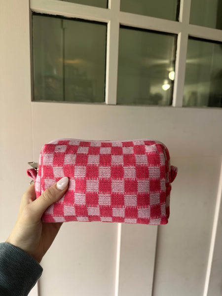 Checkered small makeup bag