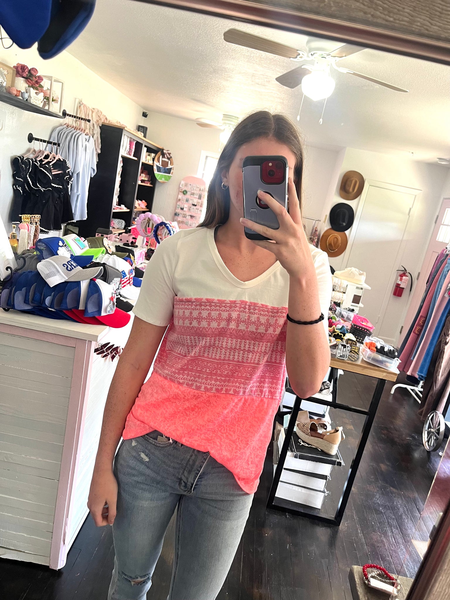 Stacy Pink Tri-Block Top