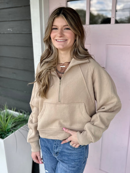 Emery Quarter Zip Sweatshirt - Taupe