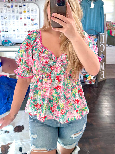 Fiona Floral Top - Pink