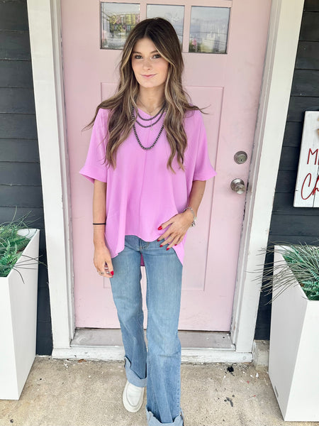 Sabrina V-Neck Short Sleeve Top - Lavender