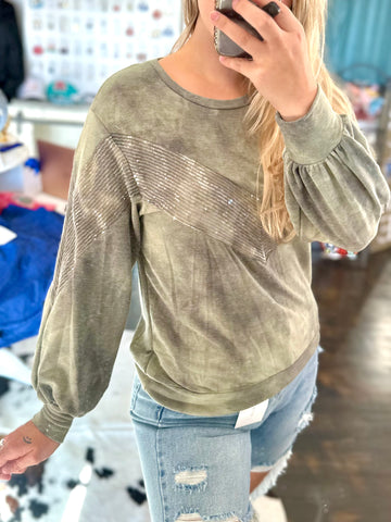 Olive Sequins Top