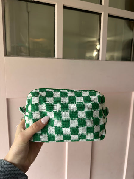 Checkered small makeup bag