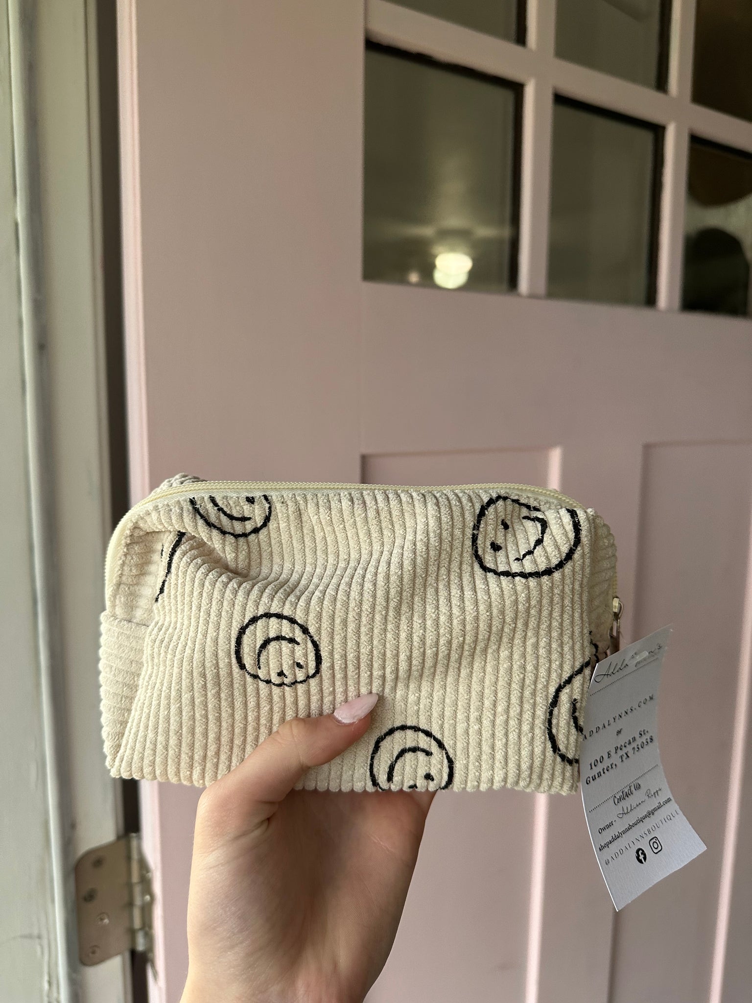 Smiley face makeup bag