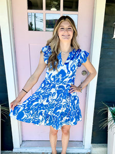 Lora Blue and White Dress