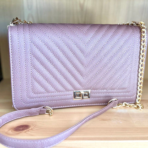 Mauve Quilted Handbag with Chain Strap