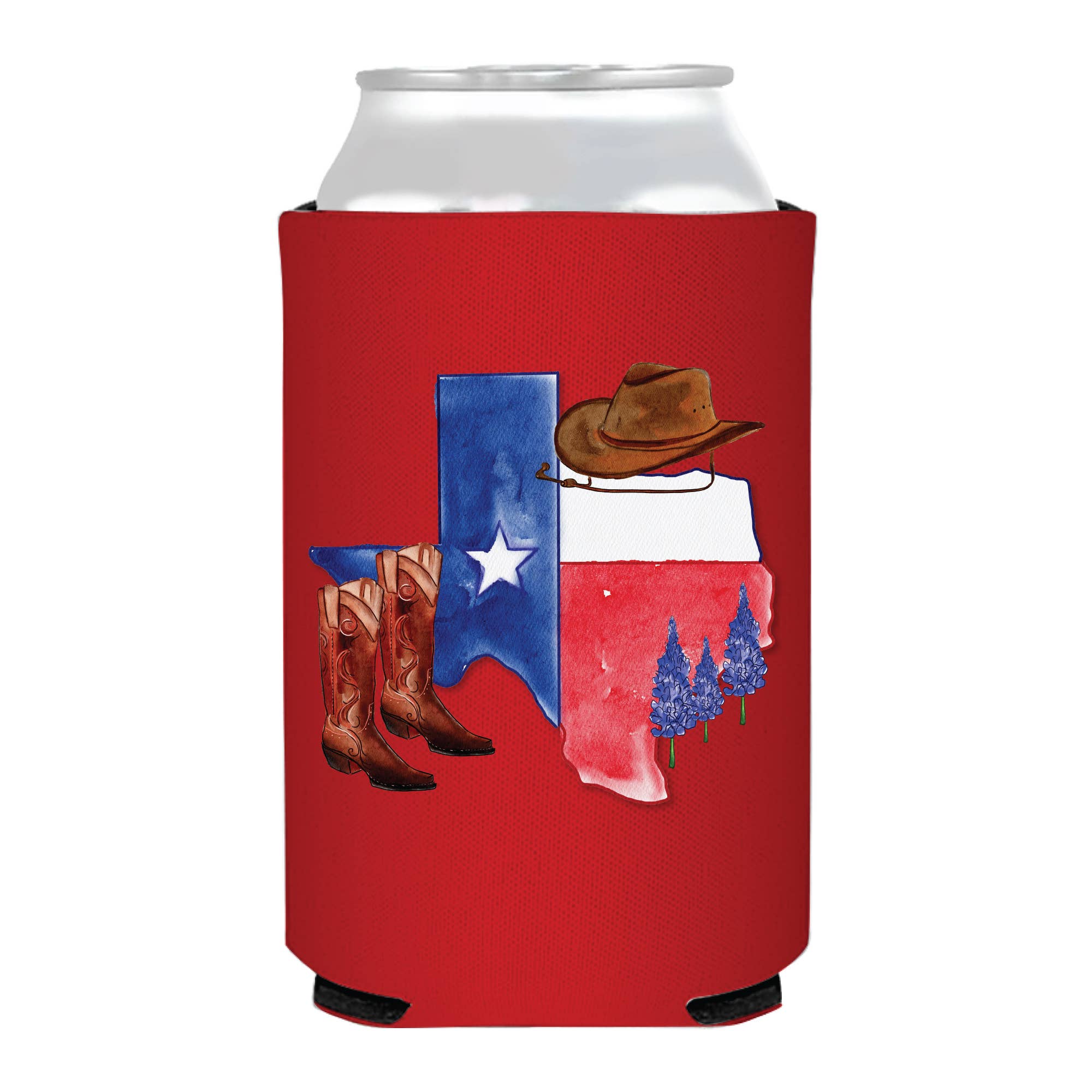 Texas Flag Boot Hat Red Can Cooler- Texas
