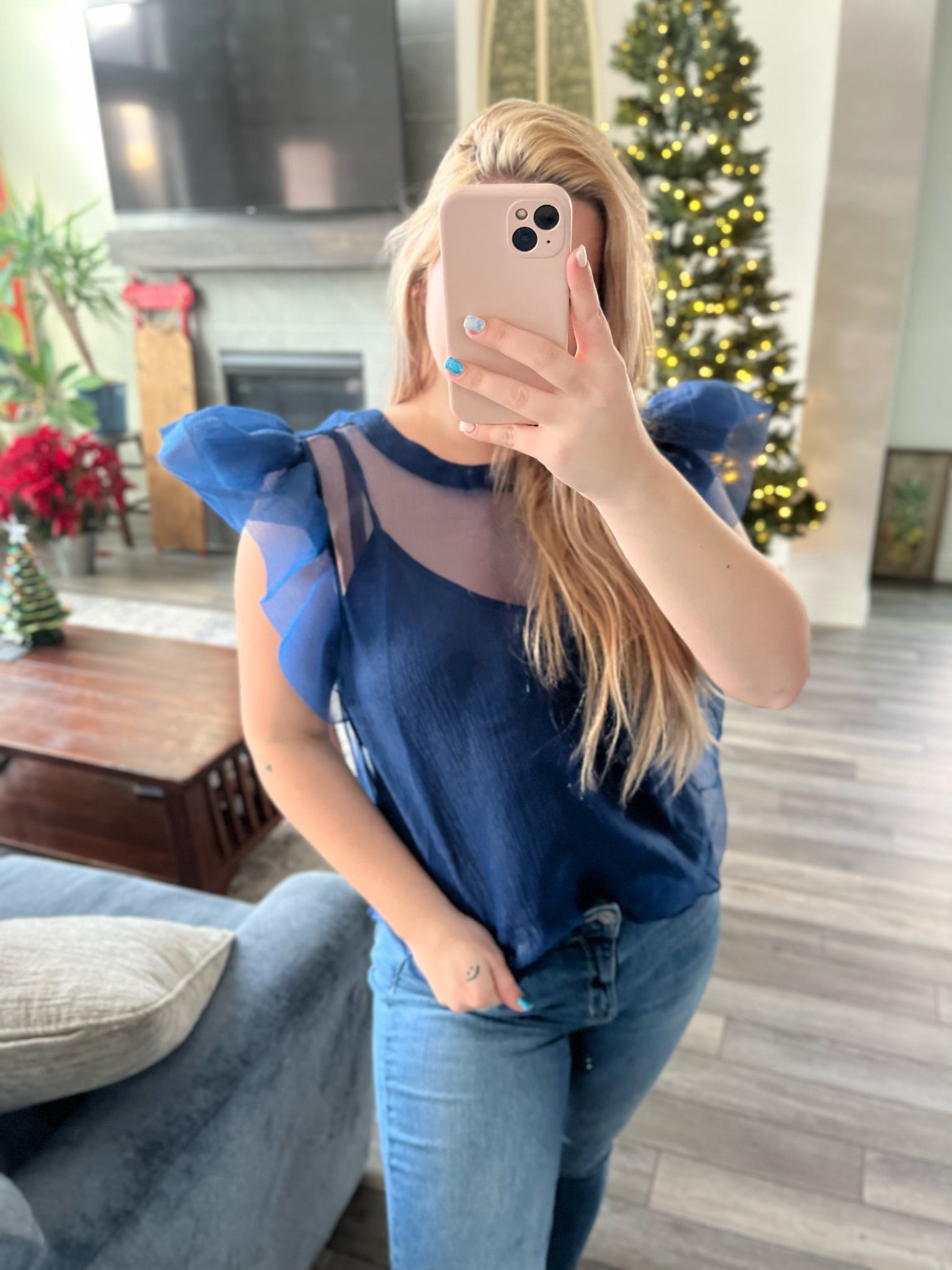 Freya Ruffle Top - Navy