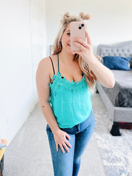 Turquoise Lacey Lace Tank Top